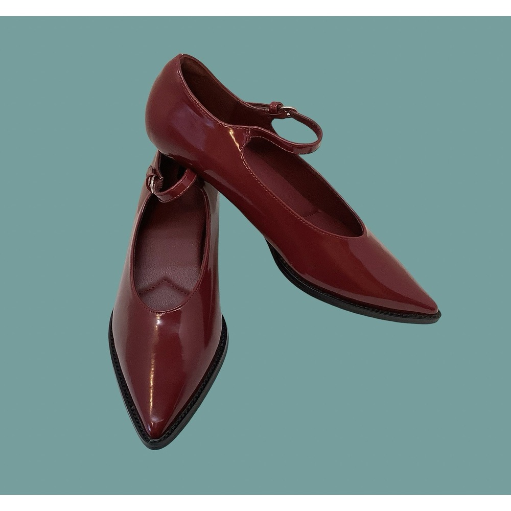 Coutgo Womens Wine Red Patent Leather Pumps Kitten Heels Office Work Shoes 7.5